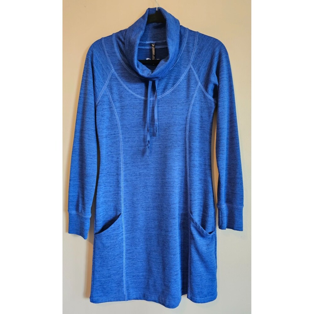 KUHL Cowl Neck Stretch Blue Long Sleeve Sweater Dress Women's Size Small